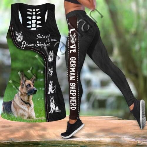 Fashion 3D Print Animal Love German Shepherd Women Hollow Tanktop & Legging For Hipster Leisure Female Sexy Vest Clothe S-504