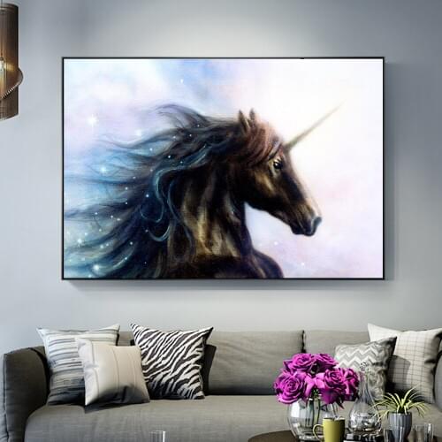Black Animals In Space Wall Paintings Print On Canvas Art Prints Black Horse Posters Home Wall Decorative Art Pictures Cuadros