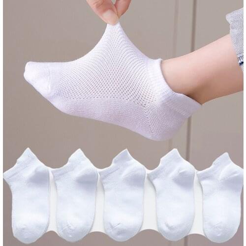 5Pairs/Lot 1-12Yrs Kids Pure White Socks Boys Girls Breathable Cotton Sport Low Cut Childrens Anti-Slip Boat Sock Four Seasons