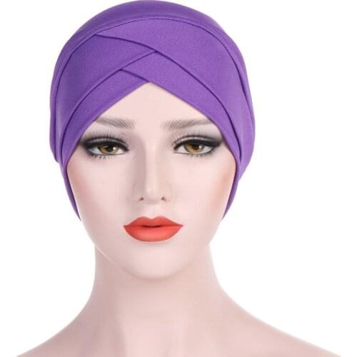 2021 New Autumn European And American High Elasticity Super Breathable Soft Forehead Cross Fashion Ladies Indian Hat Hijabs