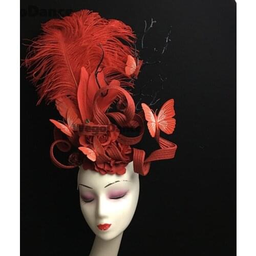 New Hand-made Luxury White Feather Butterfly Tassel Headdress Model Show Headwear