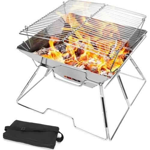 New style can lift barbecue grill camping wood stove stainless steel folding barbecue grill wood charcoal grill BBQ
