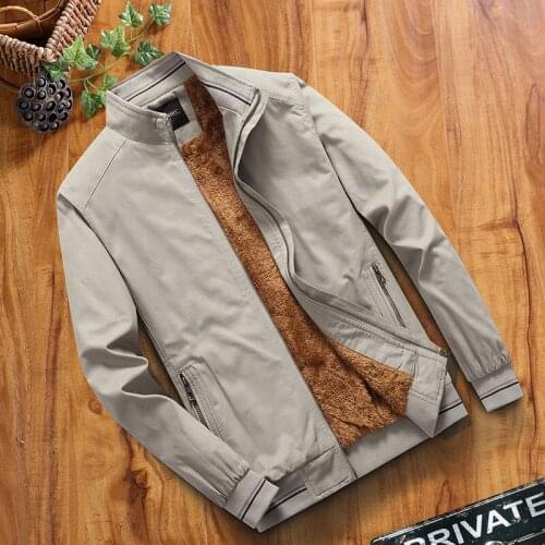 Autumn winter new middle-aged men jacket fleece thick cotton stand-up collar Outerwear Long Sleeve Cashmere wool liner warm