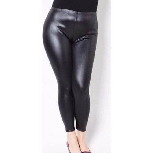 Autumn PU Leather Leggings Fashion Solid Slim Pants Lady fleece Warm Leggings Casual Black Shiny High Waist Leggings Stretch
