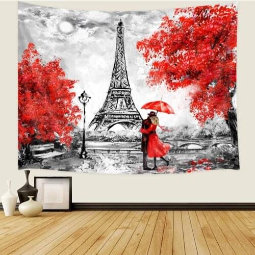 Paris Art Home Decor European City Landscape France Eiffel Tower Black White Red Modern Couple Wall Tapestry