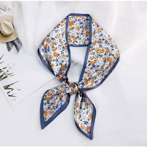MoriBty Skinny Women Silk Scarf Bufandas Spring-Summer Floral Print Luxury Neckerchief Ties Foulard Femme Hair Ribbon Bag Wraps