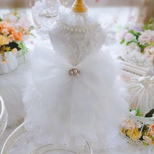 Handmade Luxury Dog Wedding Detachable Trailing Dress White Princess Tulle Skirt Evening Wear Party Pet Apparel Poodle Maltese