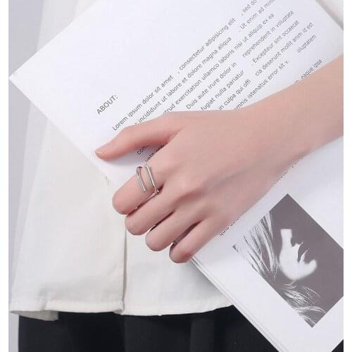 S925 sterling silver Korean ring INS cold wind simple niche line high sense ring female opening silver ring