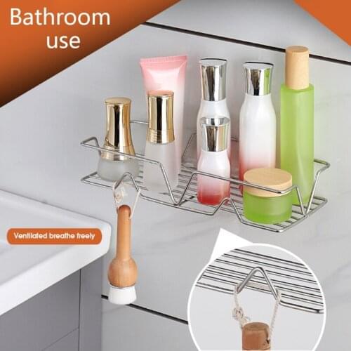 No Drilling Self-Adhesive Shower Shelf with Hooks Wall Hanging Basket Stainless Steel Organizer for Home Bathroom Kitchen