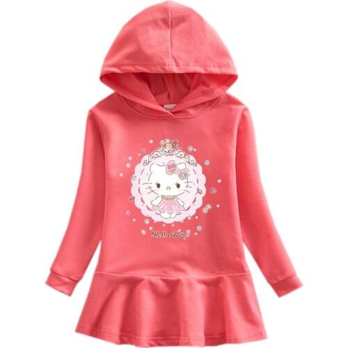 Sanrio Hello Kitty coat 2021 spring and autumn new childrens hooded sweater dress cartoon girl baby skirt