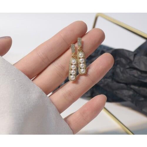 14k Real Gold Plated Fashion Jewelry Full Crystal Micro-inlaid Zircon Pearl Earring Simple Retro Daily Stud Earrings for Woman