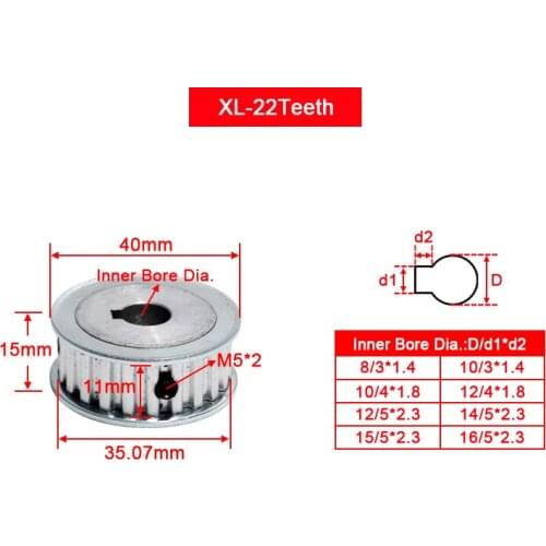 XL 22T Timing Pulley Keyway Gear Pulley Keyway Diameter 8/10/12/14/15/16mm Fit Belt Width 11mm Synchronous Wheels Pulley