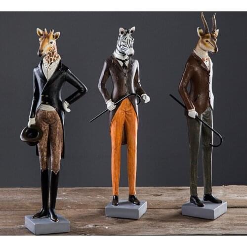 Nordic Style British Gentleman Animal Statue Ornaments Resin Sculpture Home Wine Cabinet Household Decoration Figurines ZH487