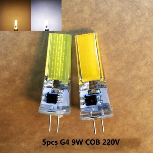 LED G4 Lamp Bulb AC 200V 220V 240V Dimmer 9W COB SMD LED Lighting Lights replace Halogen Spotlight Chandelier 5pcs/lot