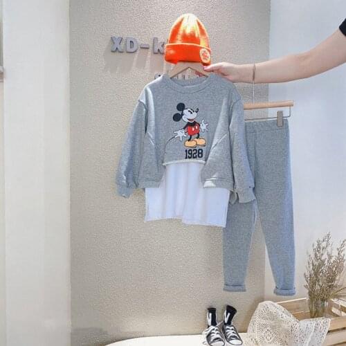 Disney Minnie Long Sleeve Sweater Leggings Kids 2020 Autumn Girls Clothing Cartoon Sweater Leggings Set