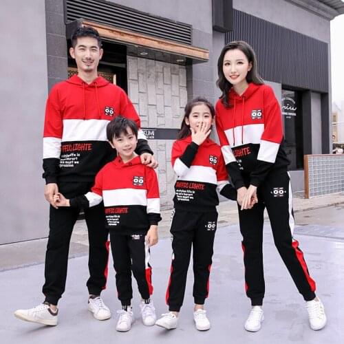 Fashion Spring Mommy and Me Outfits Mother/Father/Kid Sport Sets Hooded Coat and Pants Letter Print Matching Couple Tracksuits
