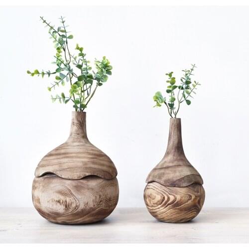 Japanese Minimalist Vase Wooden Ornaments Flower Arrangement Creative Plant Container Adornos Salon Living Room Decor EF50FP
