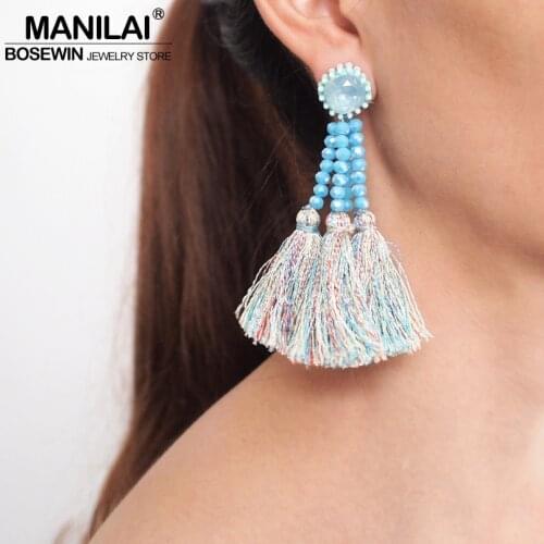 MANILAI Boho Crystal Bead Tassels Earrings For Women Fashion Statement Drop Dangle Earrings Long Earring Jewelry