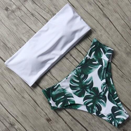 Bikini 2021 Bandeau Swimwear Women Swimsuit High Waist Brazilian Sexy Print Off Shoulder Bikinis Set Beachwear Bathing Suit