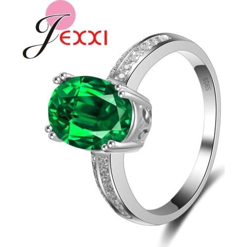 Wholesale Fashion Brand Jewelry Green Cubic Zircon Crystal 925 Sterling Silver Engagement Anniversary Finger Rings Women