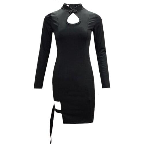 Gothic Hollow Womens Dress 2020 Spring Skinny Mini Dresses Streetwear Sexy Vintage Harajuku Womens Clothing Slim Long Sleeve