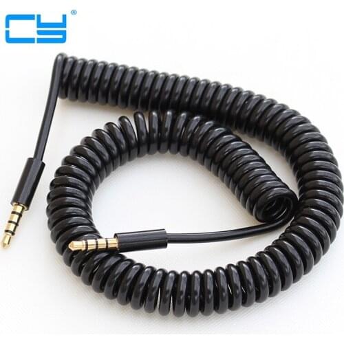 2M elbow Spring Coiled 3.5mm Male to Male stereo audio AUX cable for headphone headsets car AUX