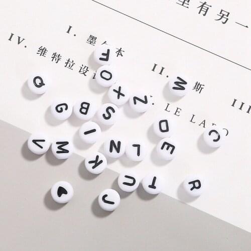 26A-Z Letter Acrylic Beads Round Flat Charm Jewelry HandmadeDiy Chain Bracelet Necklace Accessories Alphabet Loose Spacer Beads