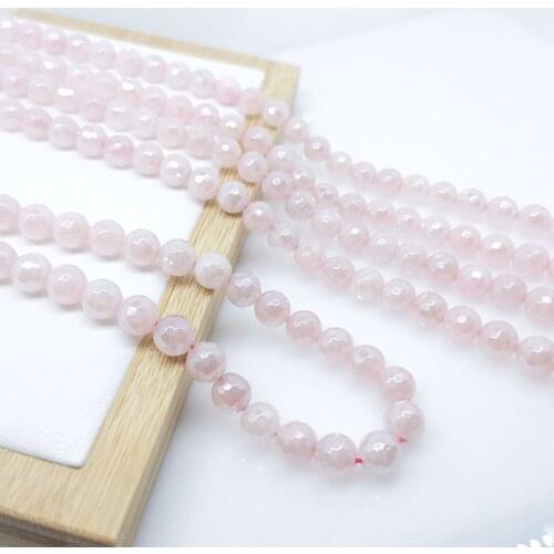 6mm-12mmNatural Gemstone Electroplating Pink Rose Quartz Bead Round Faceted Beaded Bracelet Jewelry Making Wealth Healthy Energy