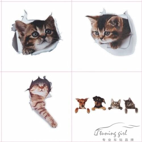Car Stickers Cat dog Cute Cartoon Lovely Funny Creative Reflective Decals For Tail Laptop Tablet PET Auto Tuning Styling D15