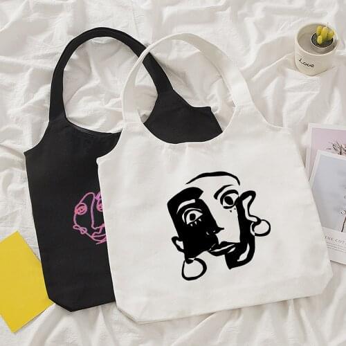 Shopping White and Black Fashionable Literary Tote Bag Unisex Travel Canvas Bags Eco Foldable Shopper Bag Reusable Canva Totes