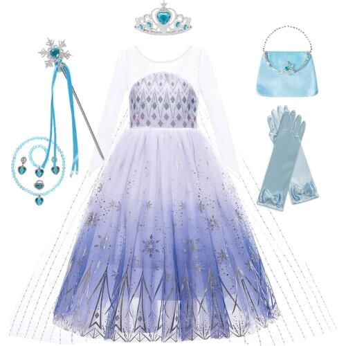 Snow Queen Baby Girl White Elsa Dress Anna Elsa Cosplay Costume Summer Princess Dress Halloween Birthday Party Wedding Dress