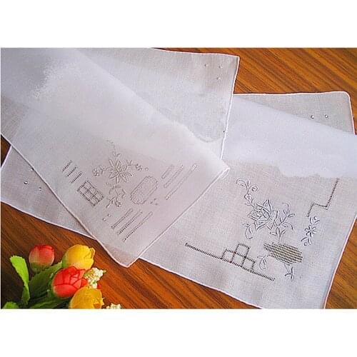 White Handmade Handkerchief 100% Cotton Soft Thin Ladies Artisa Embroidered Flower Mothers Day Gift Wedding Gift Hankies