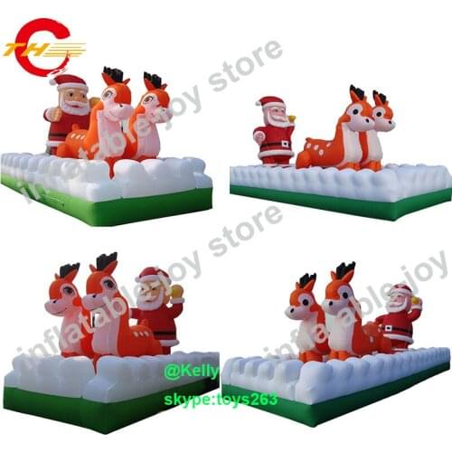 Free air shipping 4x2.5x3mH christmas inflatable santa claus, cheap inflatable christmas reindeer santa claus on sleigh sled