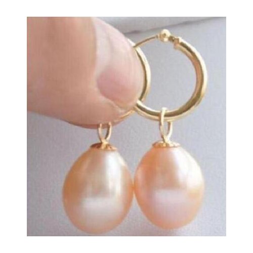 Free shipping>>>>noble jewelry BEAUTIFUL 11-13 MM AAA PINK SOUTH SEA PEARL EARRING 14K SOLID GOLD MARKED