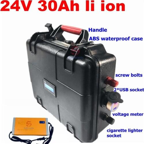 Waterproof Lithium 24V 30AH Li ion with USB ports ABS case for Wheelchair Cruiser Outdoor industrial equipment +5A charger