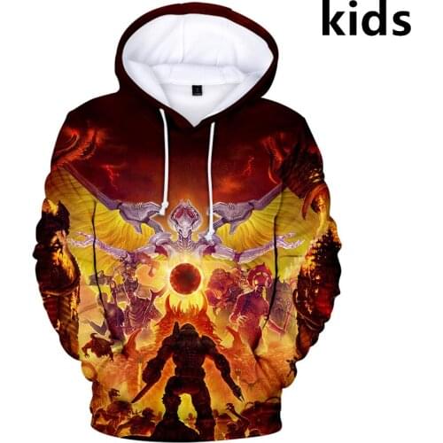 2 To 14 Years Kids Hoodies Shooting Game DOOM Eternal Hoodie Sweatshirt Boys Girls Harajuku Cartoon Jacket Coat Children Clothes