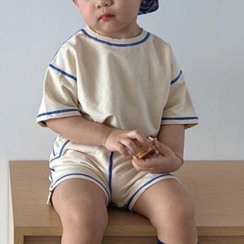 Childrens summer dress new set simple boy casual cotton shorts set boy clothes baby girl outfit