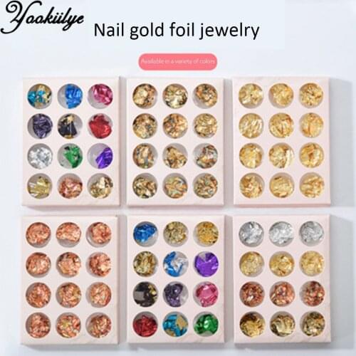12pcs/set Gold Silver Nail Art Foil Paper Gold Leaf Decoration Colorful Irregular Nail Foils DIY Nail Art Aluminum Nail Stickers