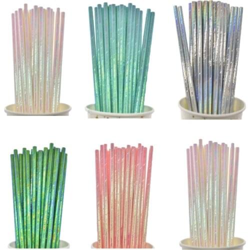 25PCS Gradient Foil Drinking Straws Pearlescent Bronzing Paper Straws Wedding Birthday Party Decoration Baby Shower Kids