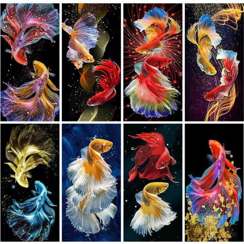 HUACAN 5D DIY Diamond Painting Fish Full Square Round Rhinestone Kit Diamond Embroidery Animal Mosaic Needlework Handmade Gift