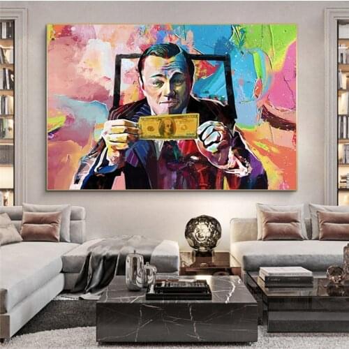 Art Wolf of Wall Street Leonardo DiCaprio Money Poster and Print for Living Room Decoration Canvas Painting Unframed