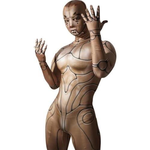 Halloween Men Robot Cosplay Costumes Male Skin Tone Spandex Stretch Adult Full Cover Jumpsuit Club Dance Bodysuit Stage Wear