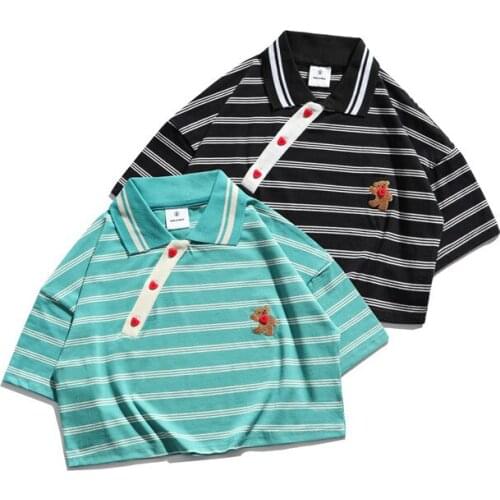 Summer New Short T-shirt Womens College Style Sexy Striped Polo Shirt Mens Fun Umbilical Bottoms Trend Graphic T Shirts