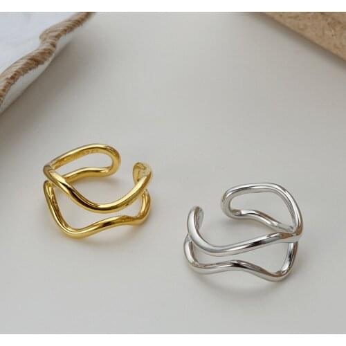 MLKENLY Minimalist Fine Authentic Sterling Silver Rings Double Layers Irregular Line Rings for Women Open Finger Ring Silver 925