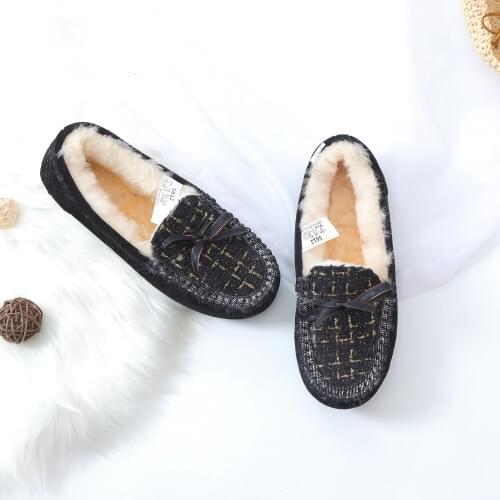 New arrival Genuine Leather Thick Plush womens shoes non-slip moccasin leather shoes winter flat shoes women driving shoes