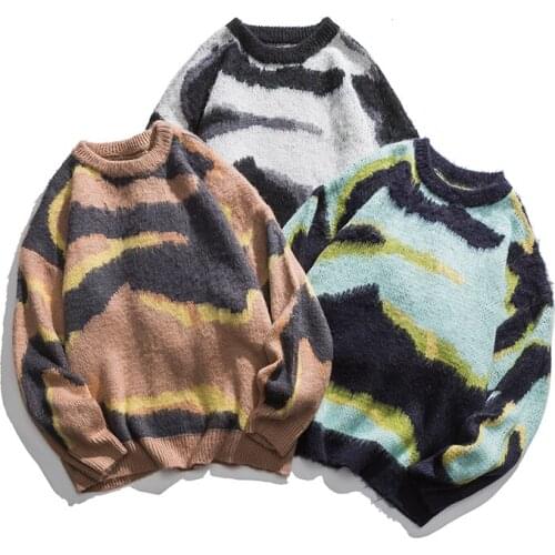2021 mens autumn and winter new printing and dyeing sweater round neck casual hedging men