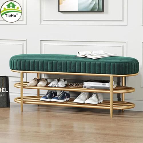 60/80/100CM Soft Velvet Shoe Storage Bench Ottoman Shoe Cabinets with 2 Tier Rack for Living Room Home Entrance Door Side