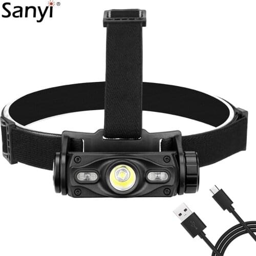 Sanyi L2 Headlight 7 Modes White Red Blue LED Headlamp USB Charging Head Lamp Flashlight 18650 Battery For Night Fishing Light