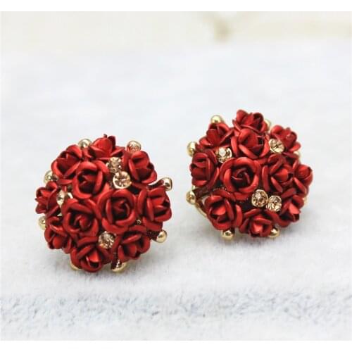 2019 new design fashion brand jewelry rose flower Summer style stud earring gold Happy marriage earring for women gift
