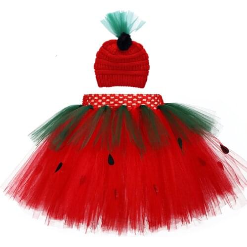 Cute Strawberry Kids Girls Tutu Skirt with Hat Toddler Baby Birthday Tutu Outfit Girl Princess Christmas Party Dance Tulle Skirt